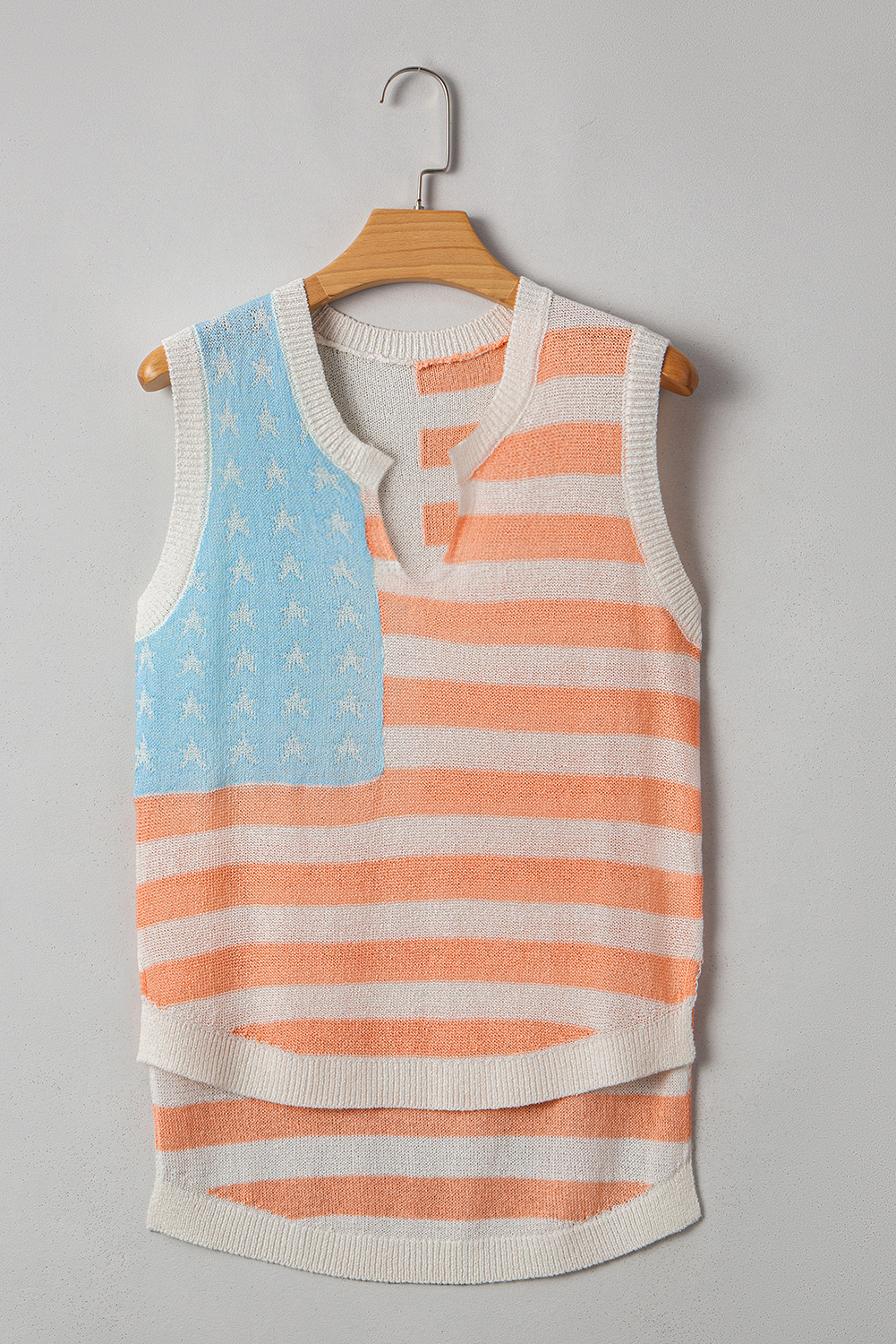 Beige USA Flag Notched Neckline Loose Sweater Vest - loveforevers