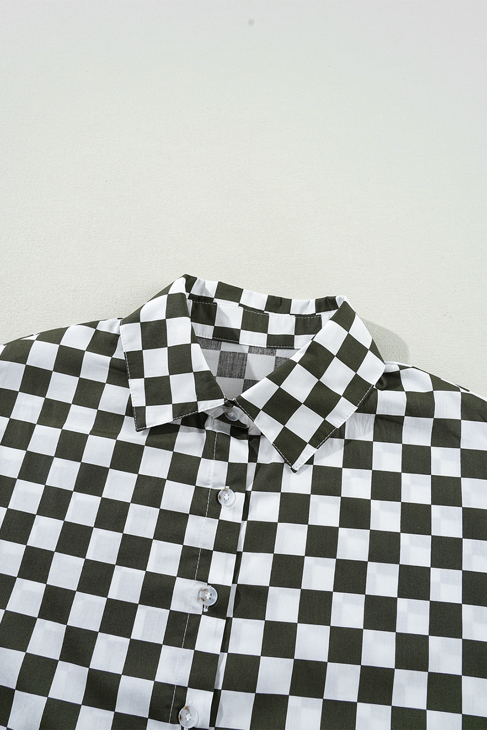 Green Checkerboard Printed Drop Shoulder Loose Casual Shirt - loveforevers