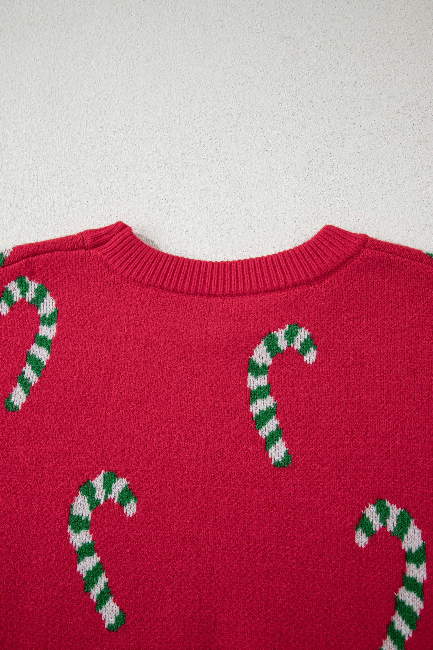 Dark Green Christmas Candy Cane Holiday Drop Shoulder Sweater - loveforevers