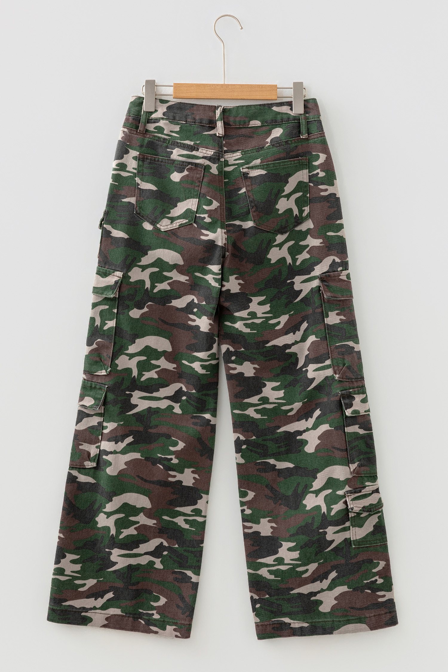 Green Camo Denim Cargo Wide Leg Pants - loveforevers