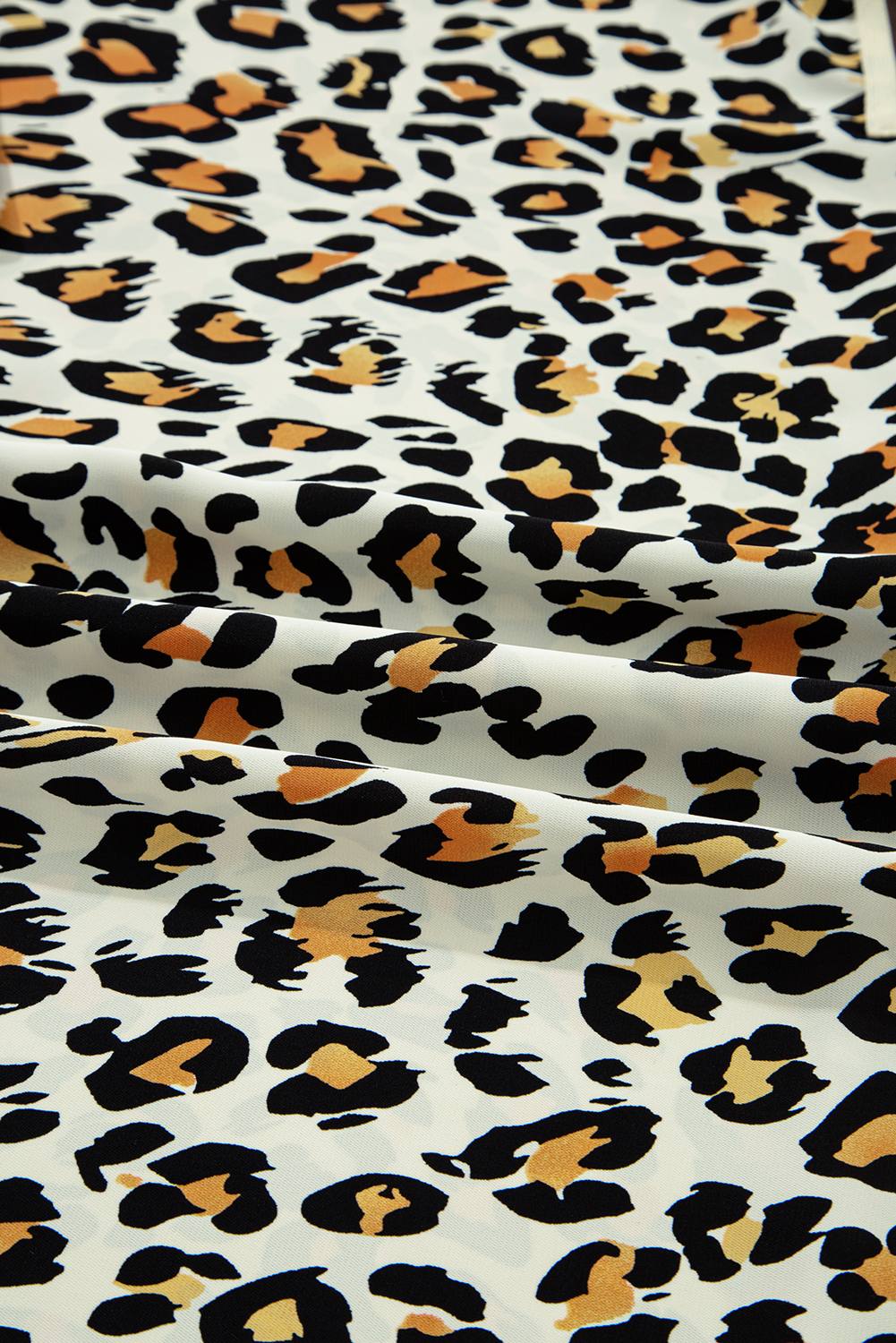 Khaki Leopard Print Contrast Striped V Neck Blouse - loveforevers