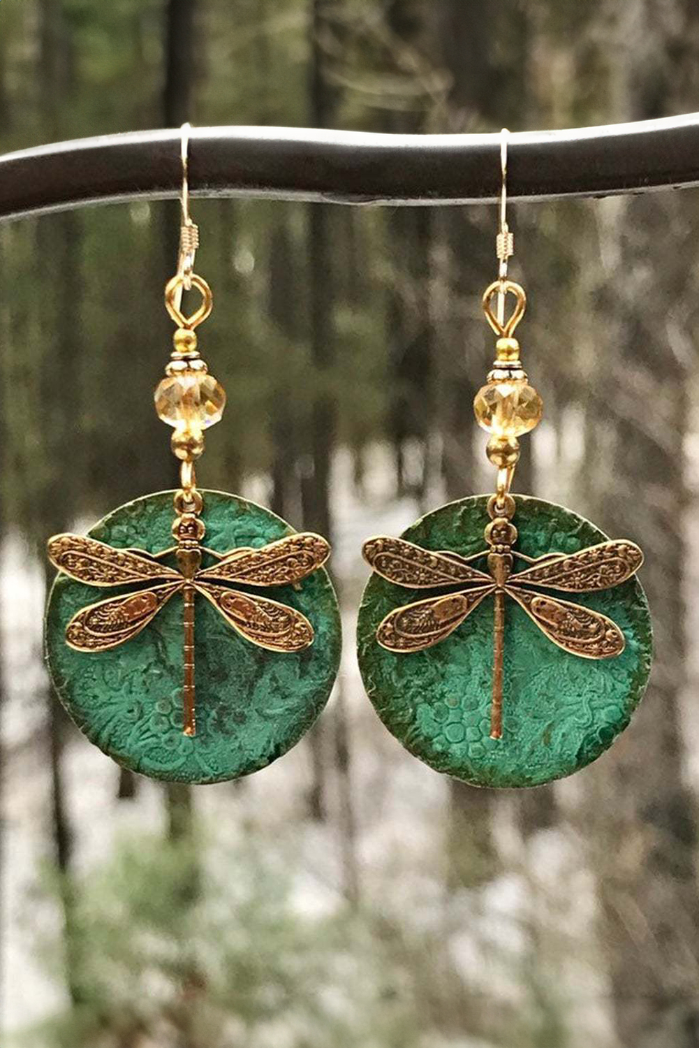 Dark Green Retro Dragonfly Hook Drop Earrings - loveforevers