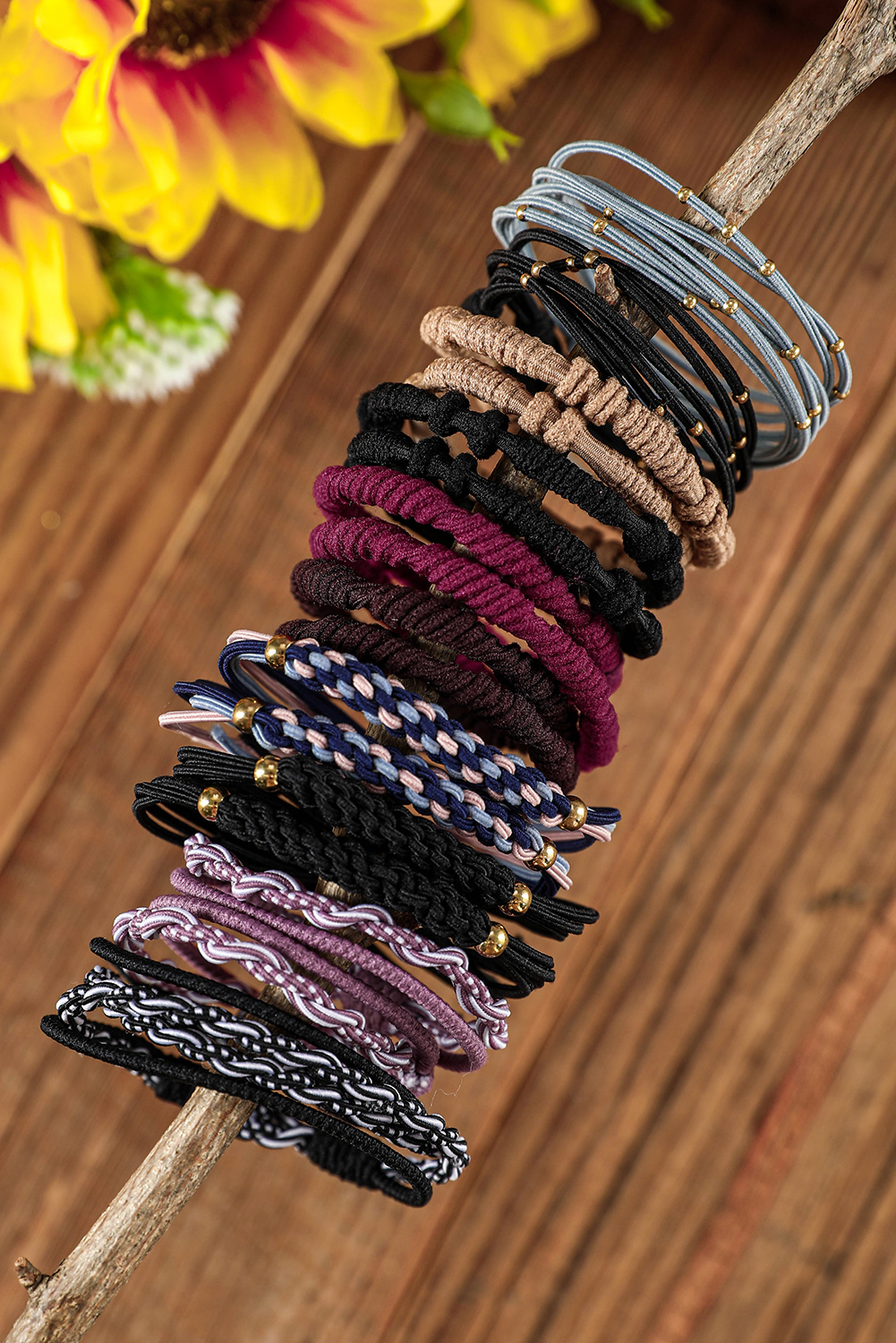 Pink Multicolour 20pcs Boho Knotted Hair Ties - loveforevers