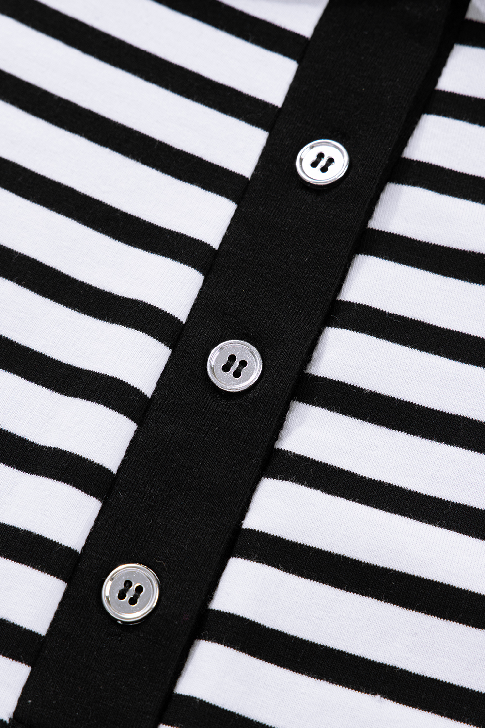 White Stripe Buttoned Front Collared Long Sleeve T Shirt Dress with Pockets - loveforevers