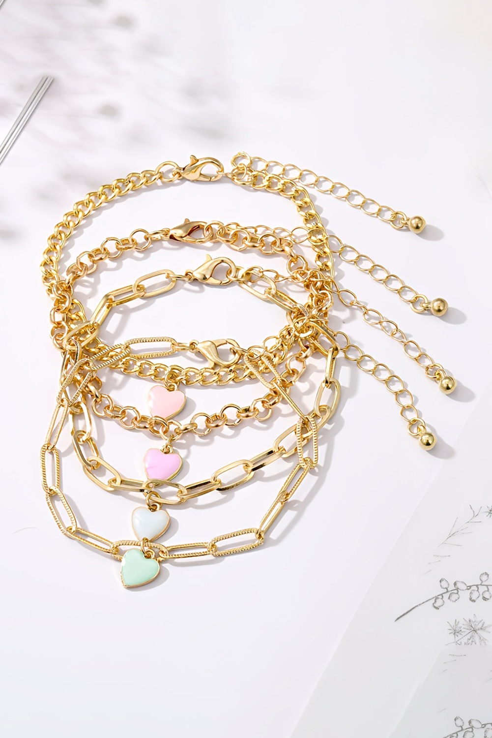 Gold Heart Charm Multi Layer Adjustable Chain Bracelet - loveforevers