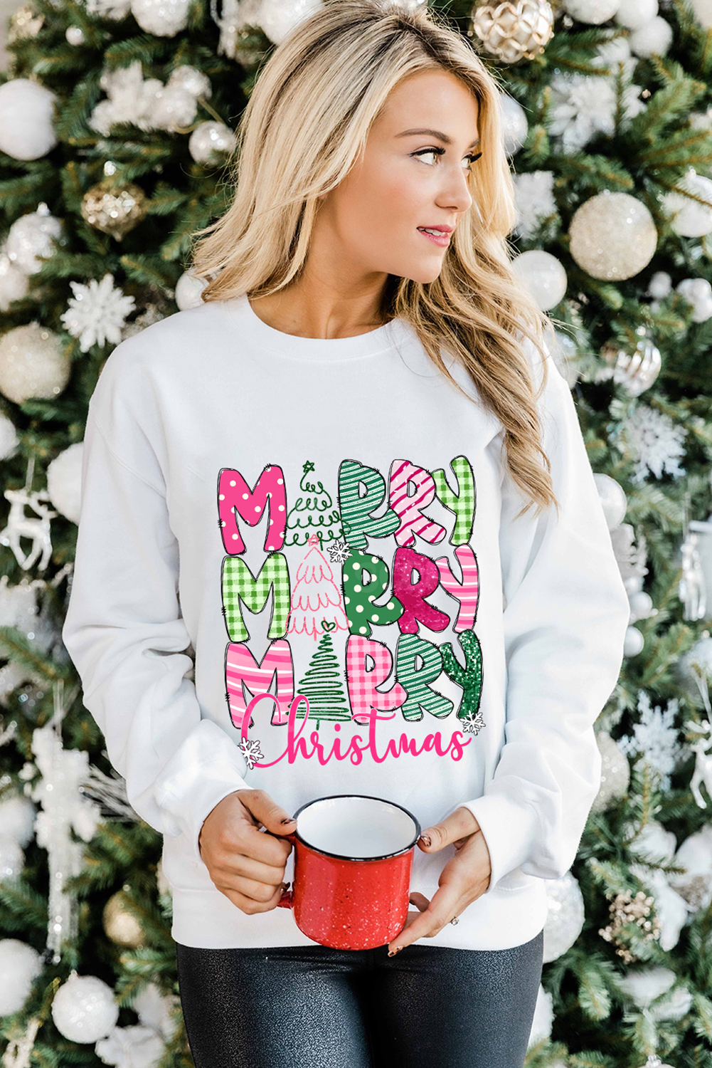 Beige MERRY Christmas Printed Drop Shoulder Pullover Sweatshirt - loveforevers