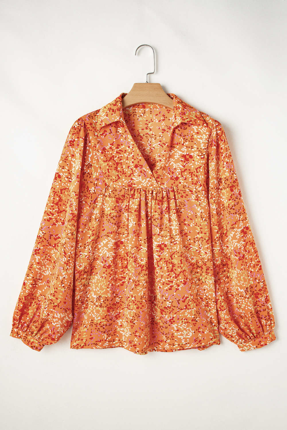 Bonbon Abstract Print Collared V Neck Babydoll Blouse - loveforevers