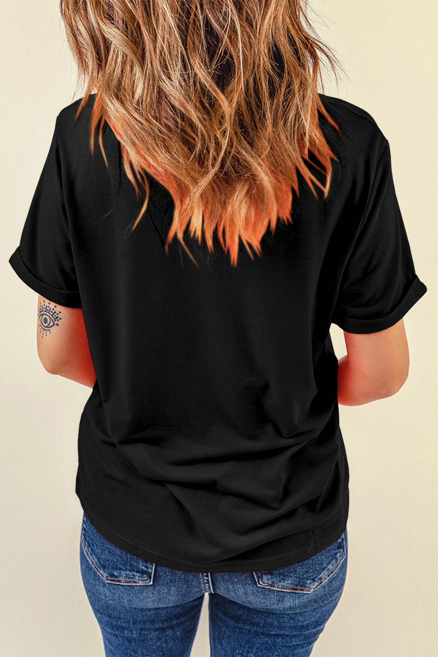 Black Sequin Love Heart Patched Crew Neck Casual Tee - loveforevers