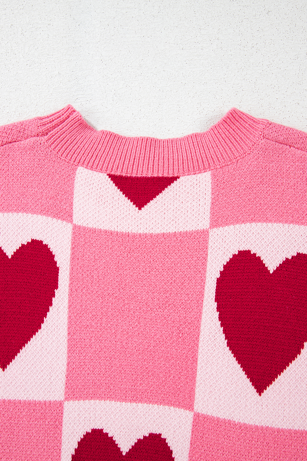 Pink Love Heart Checkered Valentine Crew Neck Sweater - loveforevers