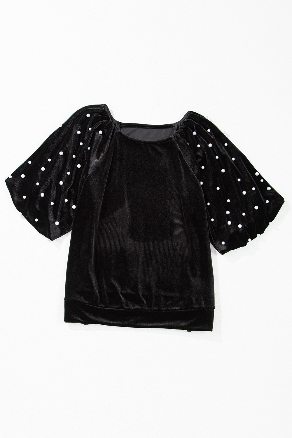 Black Pearl Beaded Half Sleeve Velvet Top - loveforevers