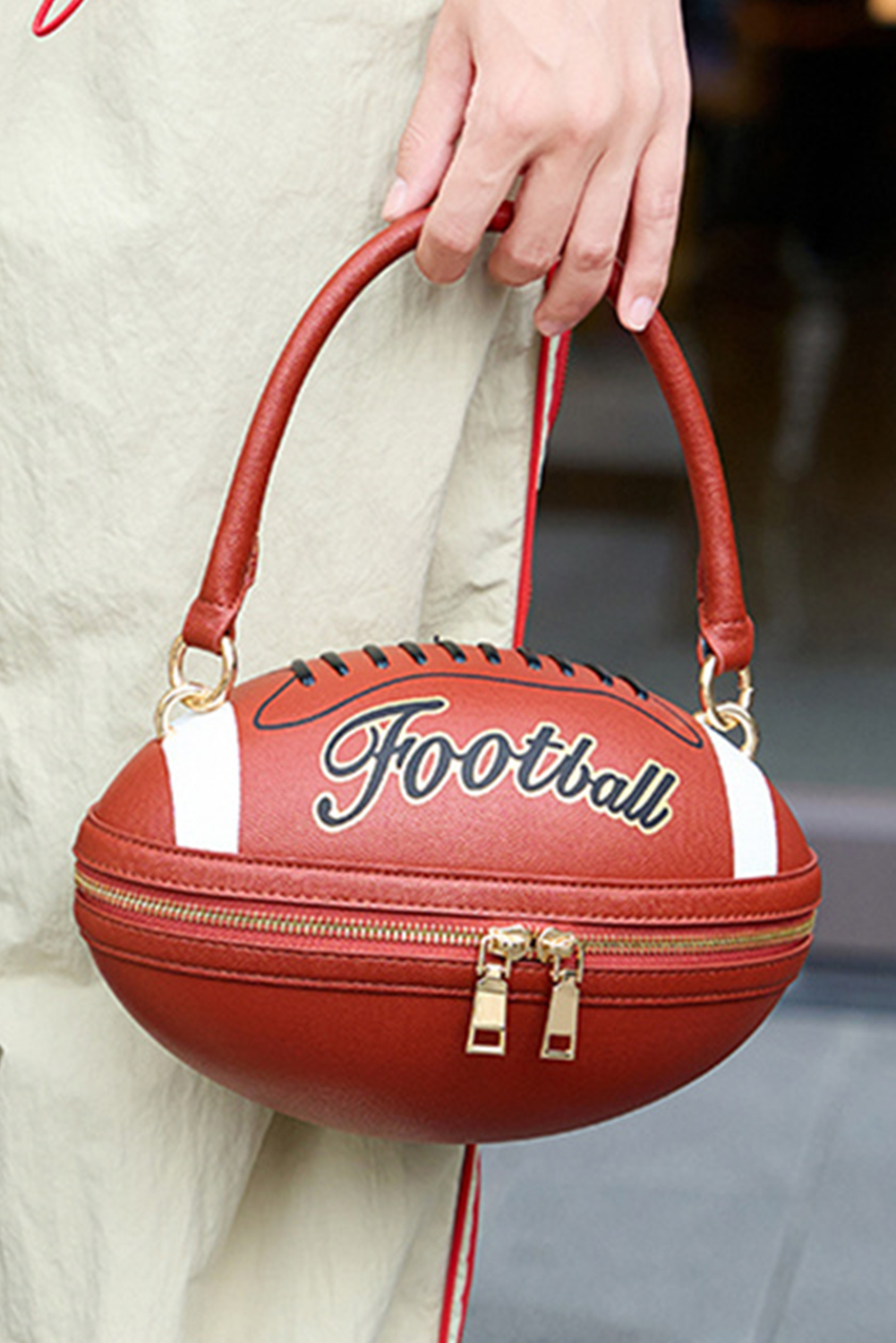 Chestnut Faux Leather Football Spherical Hand Bag - loveforevers