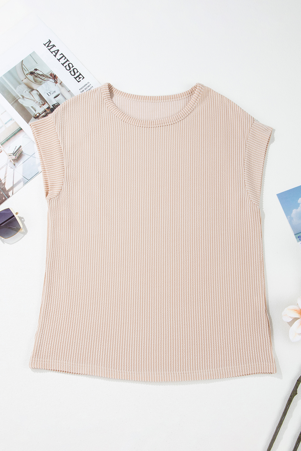 Gray Twisted Rib Wide Sleeve Crew Neck T Shirt - loveforevers