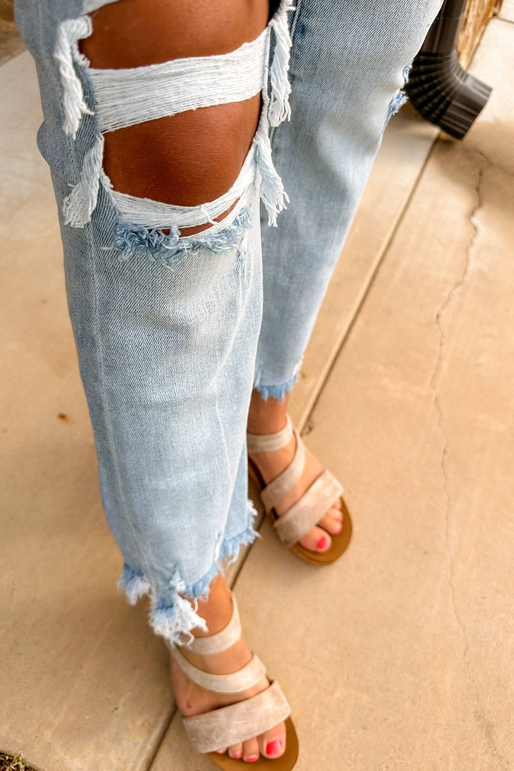 Beau Blue Light Wash Distressed Straight Leg Slim Fit Jeans - loveforevers