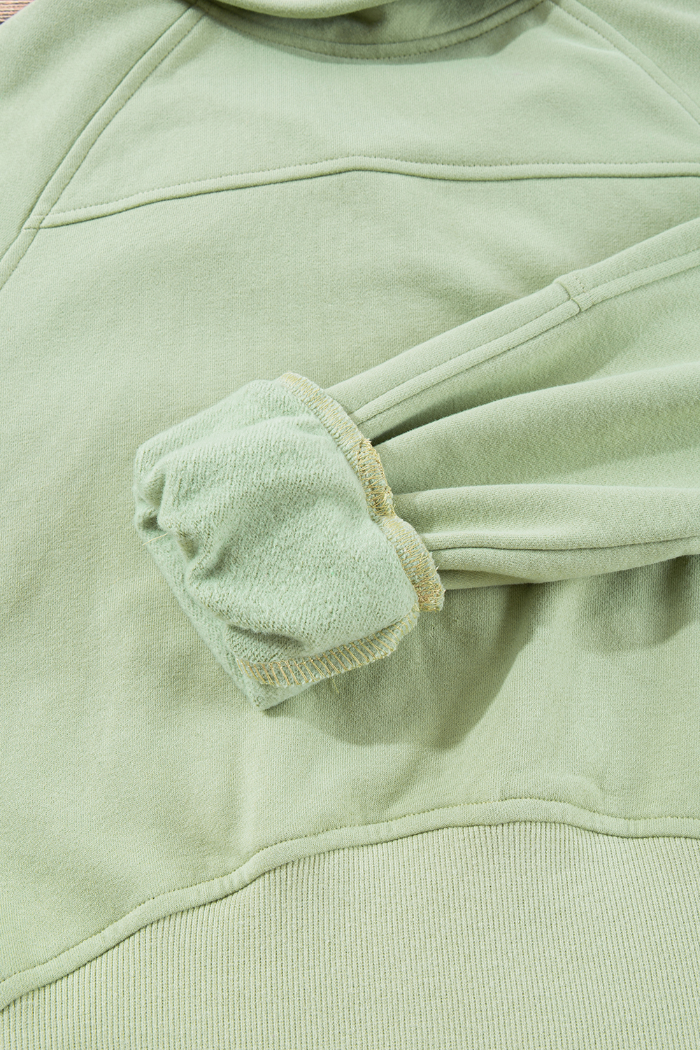 Smoke Green Fleece Lined Zip Up Stand Collar Thumbhole Sleeve Sweatshirt - loveforevers