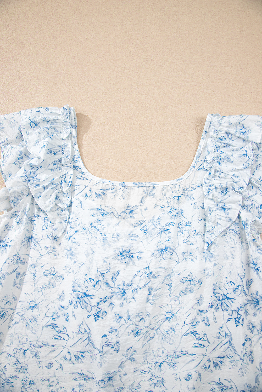 Beau Blue Textured Bow Knot Frilled Butterfly Sleeve Blouse - loveforevers