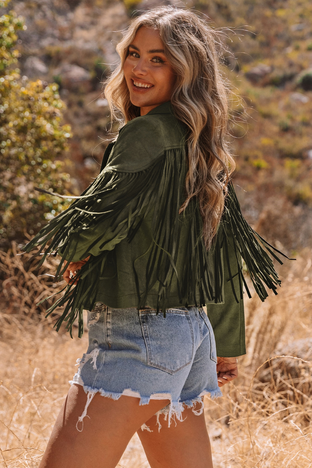Gray Cropped Fringe Faux Suede Jacket - loveforevers