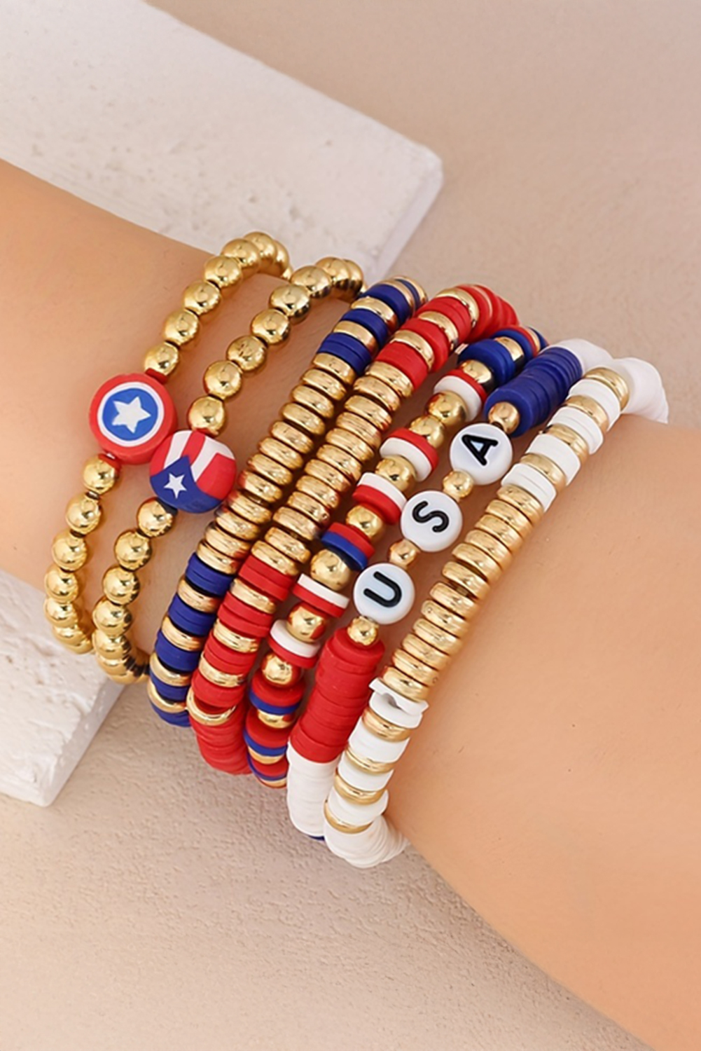 Gold USA Multi Beading Layered Bracelet - loveforevers