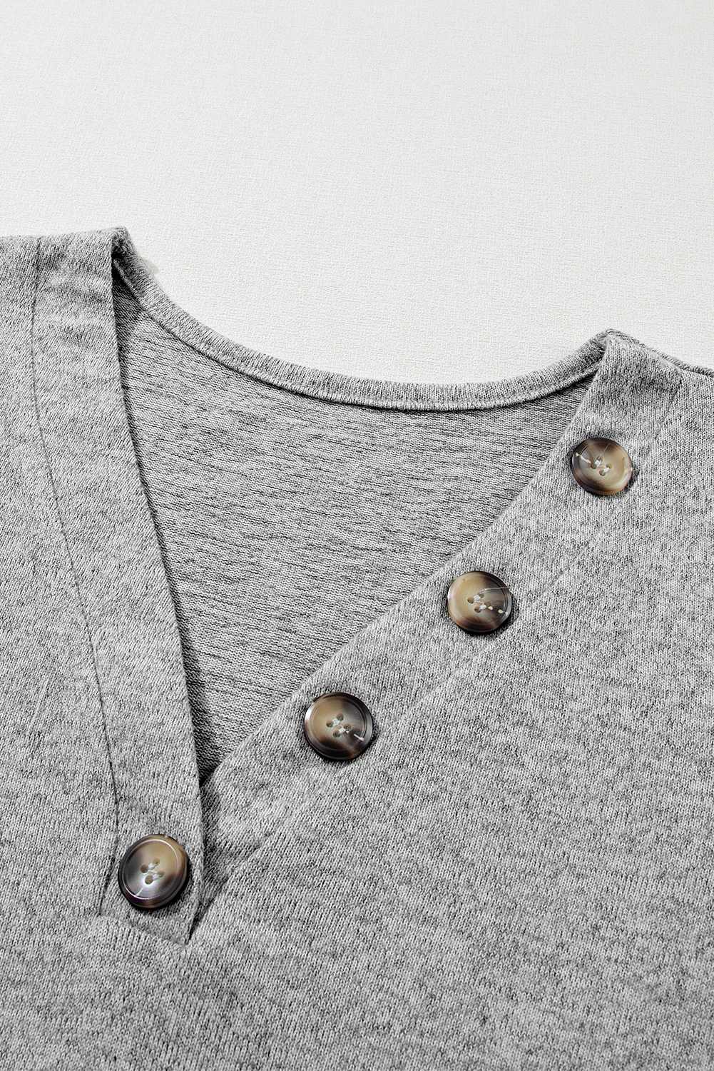 Light Grey Buttoned V Neck Ribbed Puff Sleeve Top - loveforevers