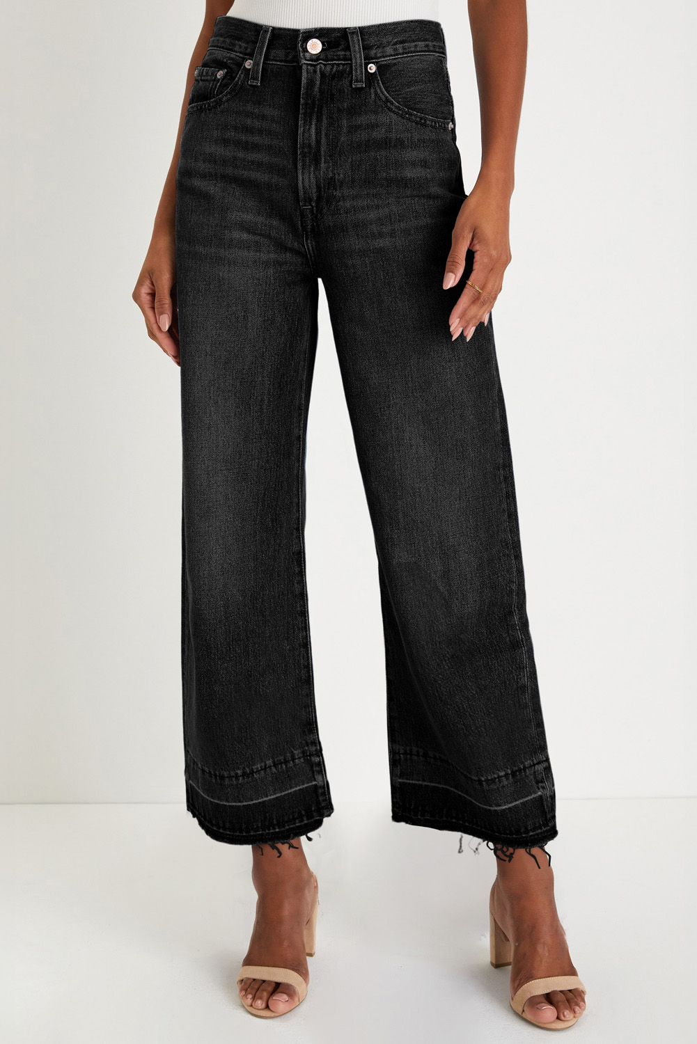 Gray Raw Hem Straight Leg Loose High Waist Jeans - loveforevers