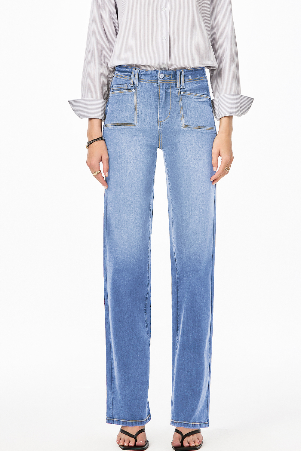 Dusk Blue Loose Straight Leg Cropped High Waist Jeans - loveforevers