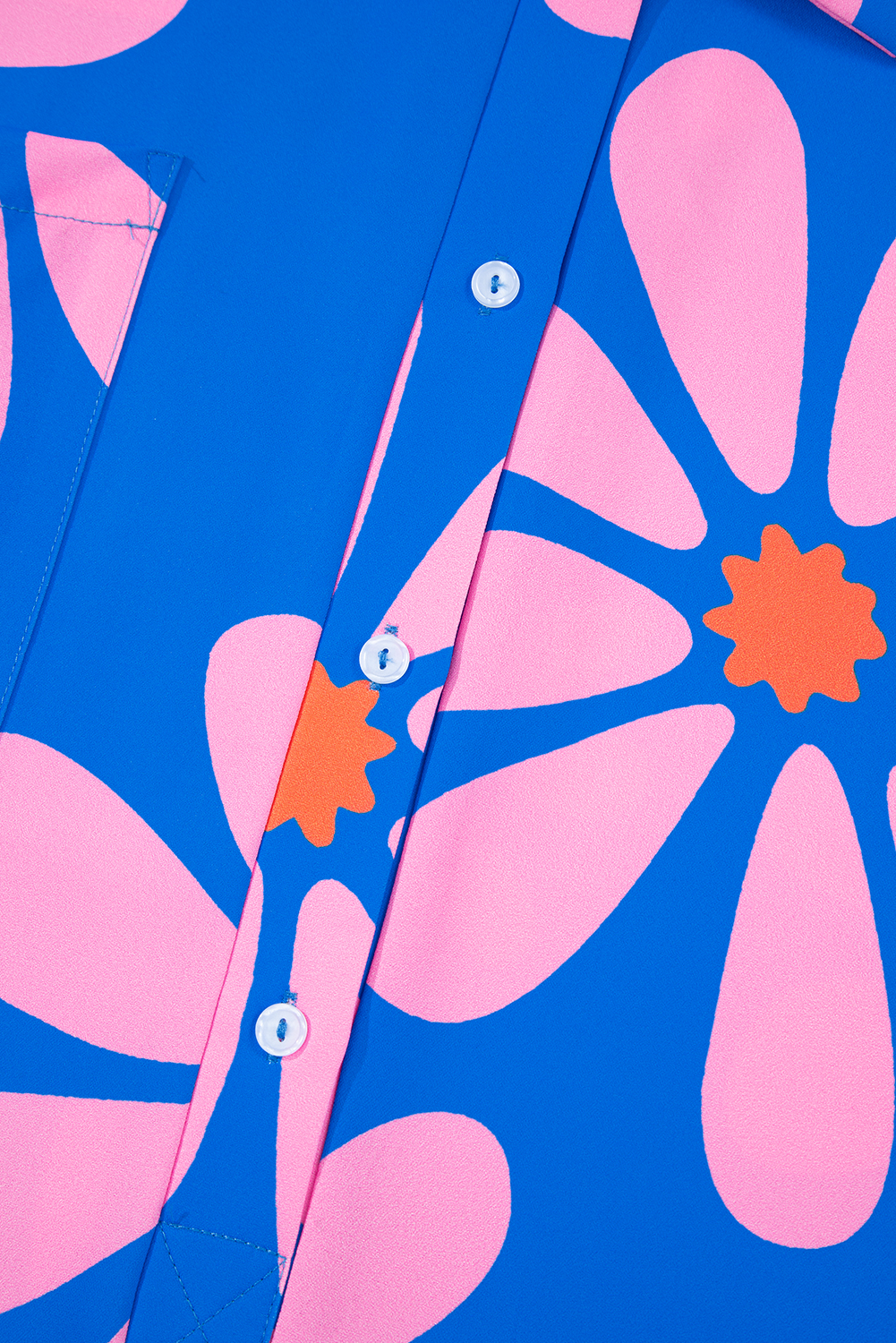 Blue Summer Flower Print Shirt Collar Button Front Loose Romper - loveforevers