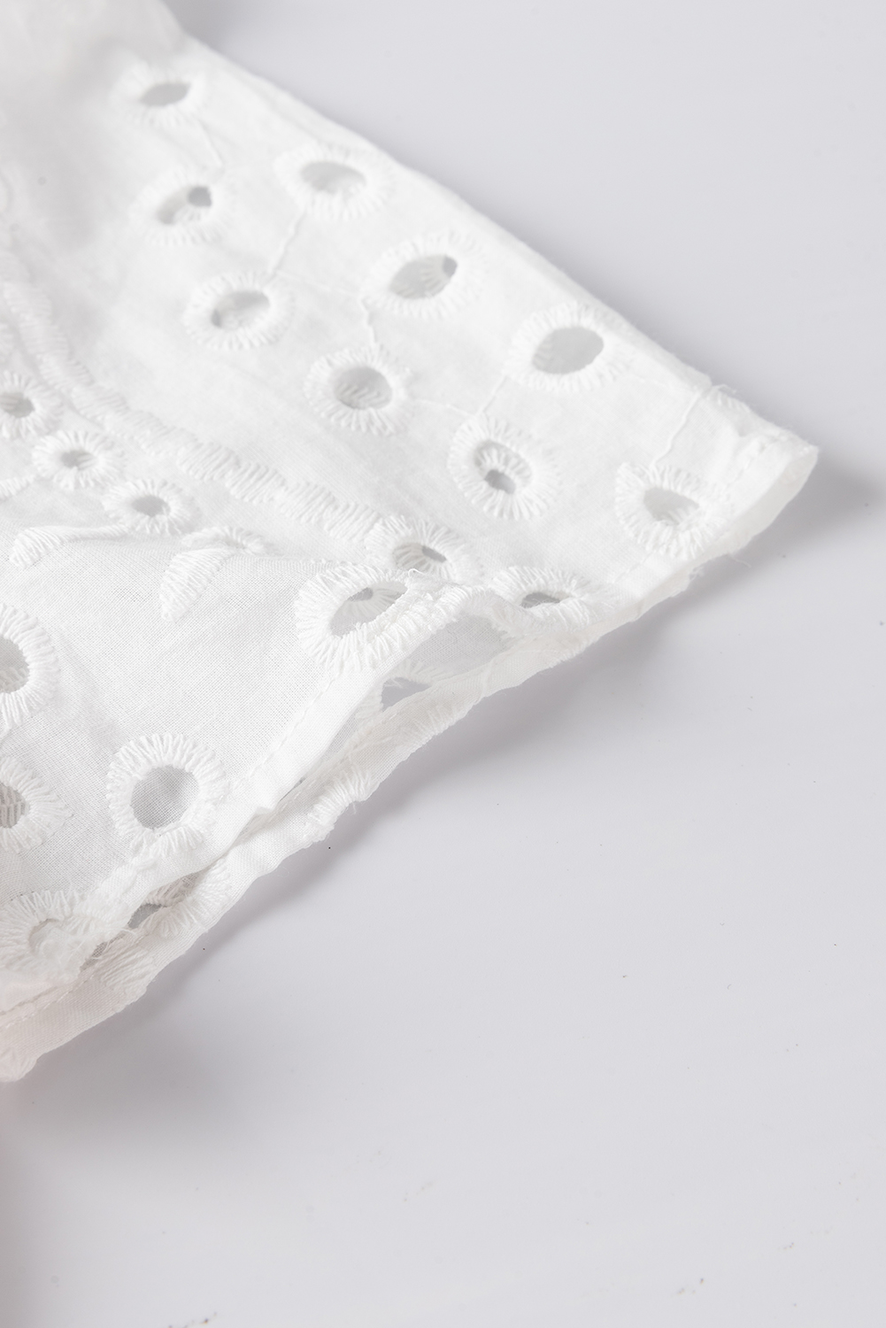 White Geometric Embroidery Hollow Out Blouse - loveforevers