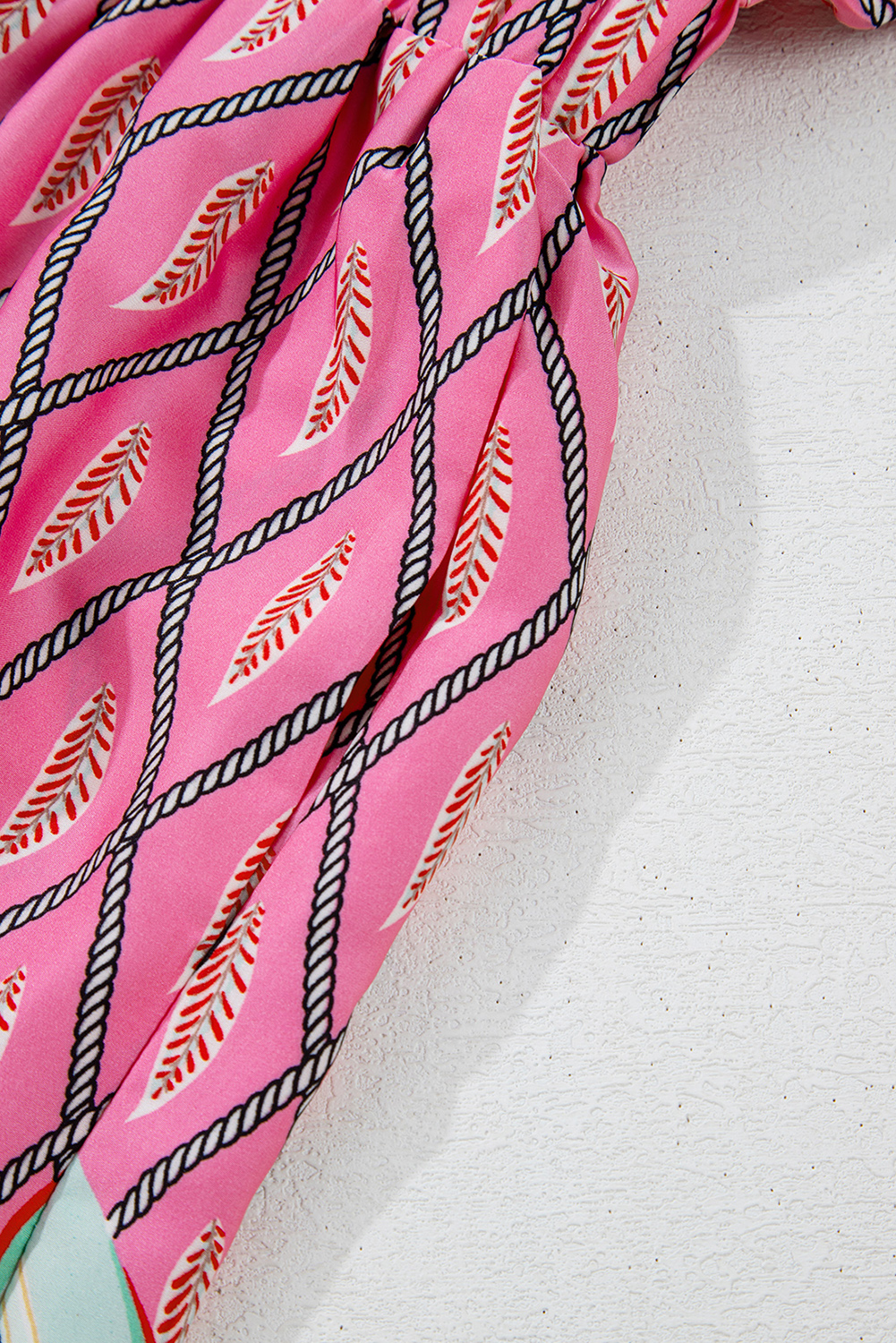 Pink Paisley Geometric Print V Neck High Waist Romper - loveforevers