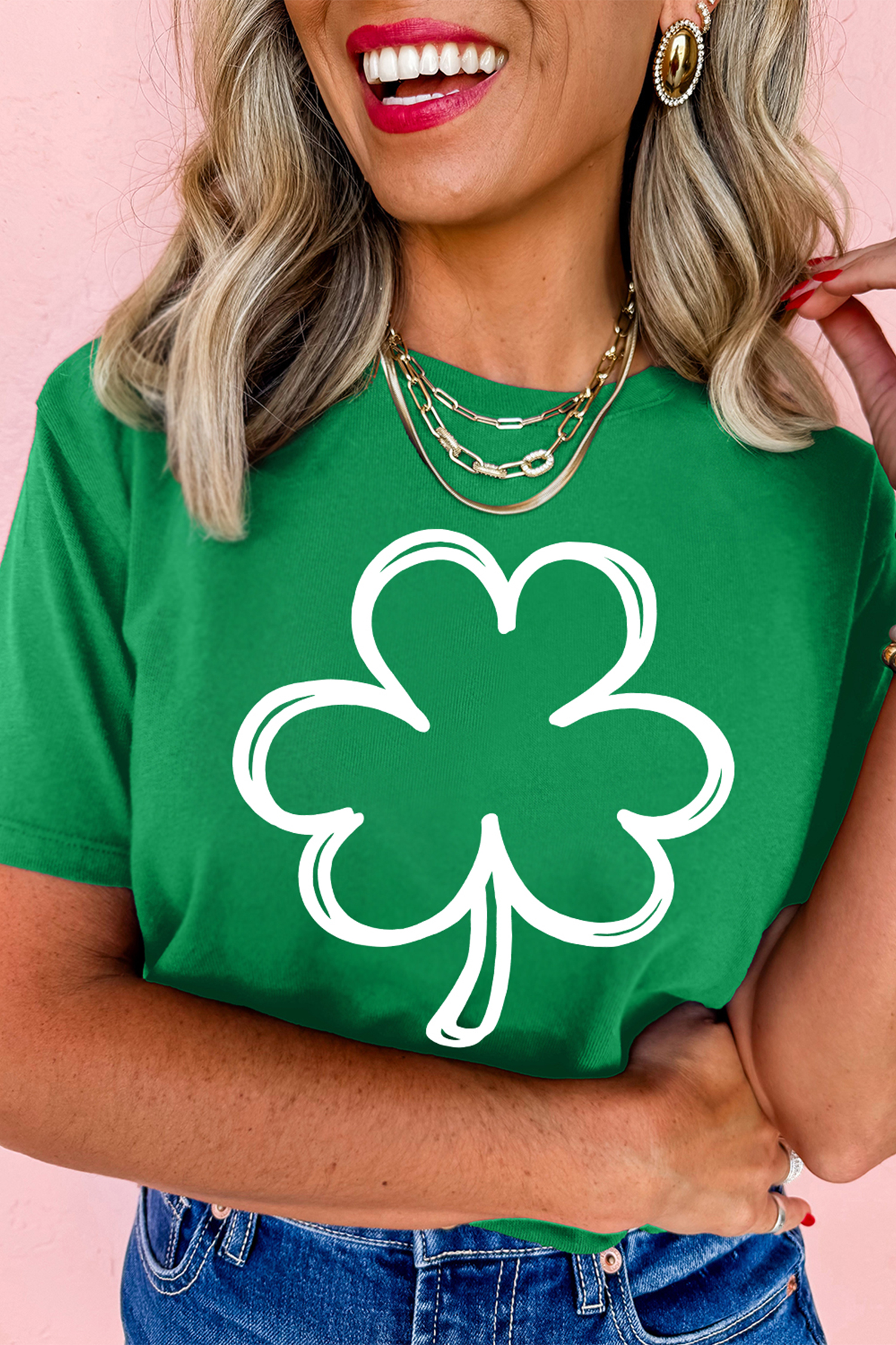 Bright Green St Patricks Day Lucky Shamrock Printed Casual Tee - loveforevers