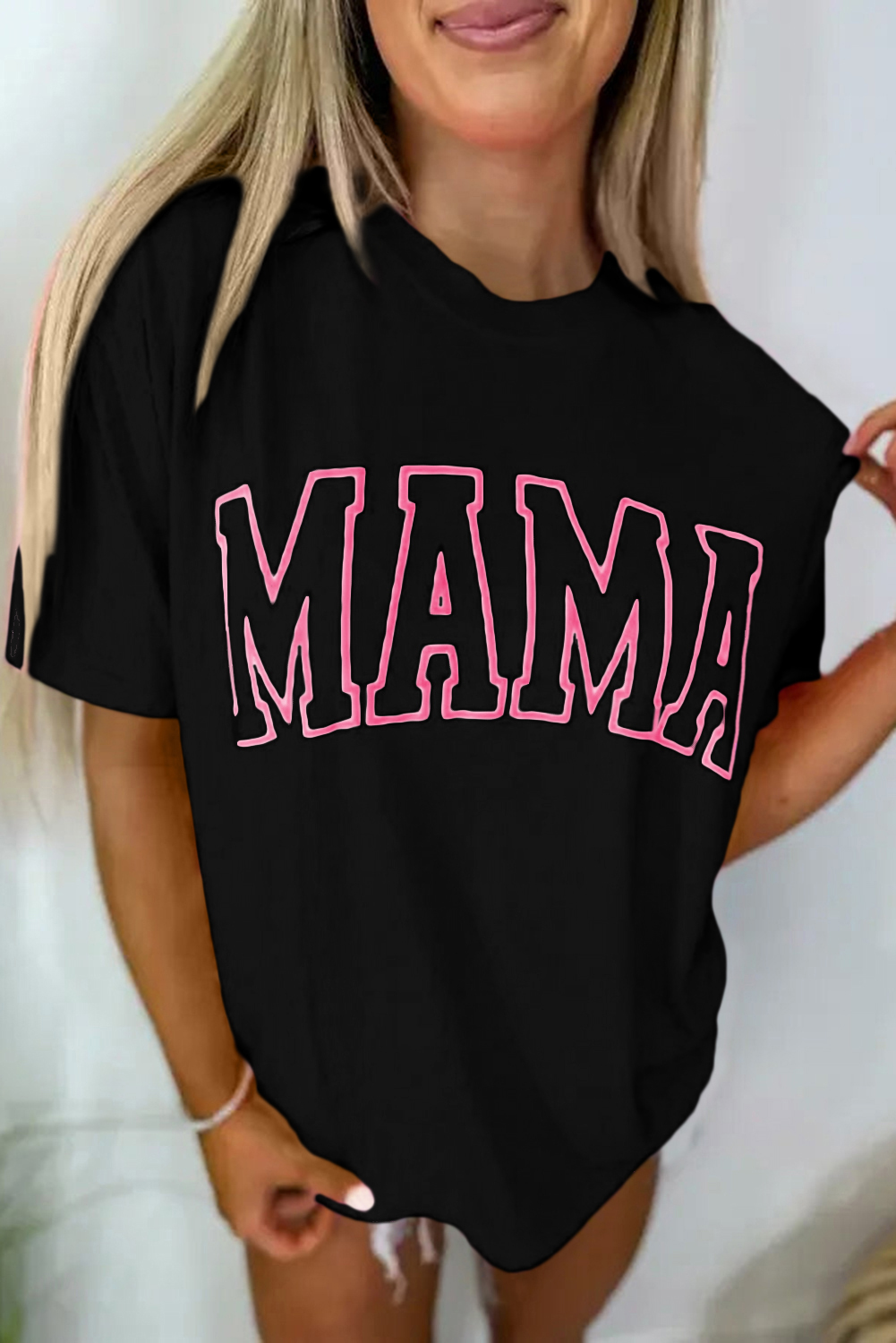 Black MAMA Letter Graphic Neon T Shirt - loveforevers