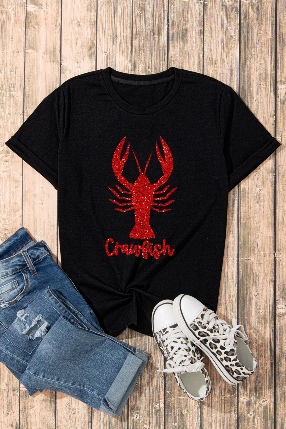 Black Shimmering Crawfish Graphic Tee - loveforevers