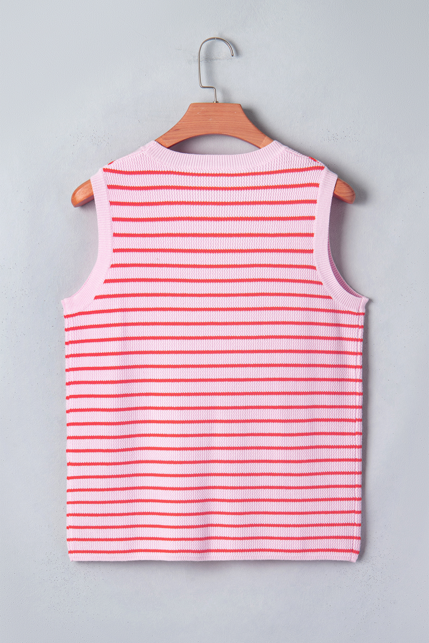 Pink Stripe Textured Knit Sleeveless Casual Sweater Top - loveforevers