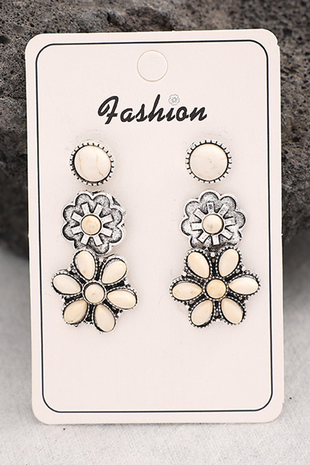 White 3 Pairs Western Turquoise Stud Earrings - loveforevers