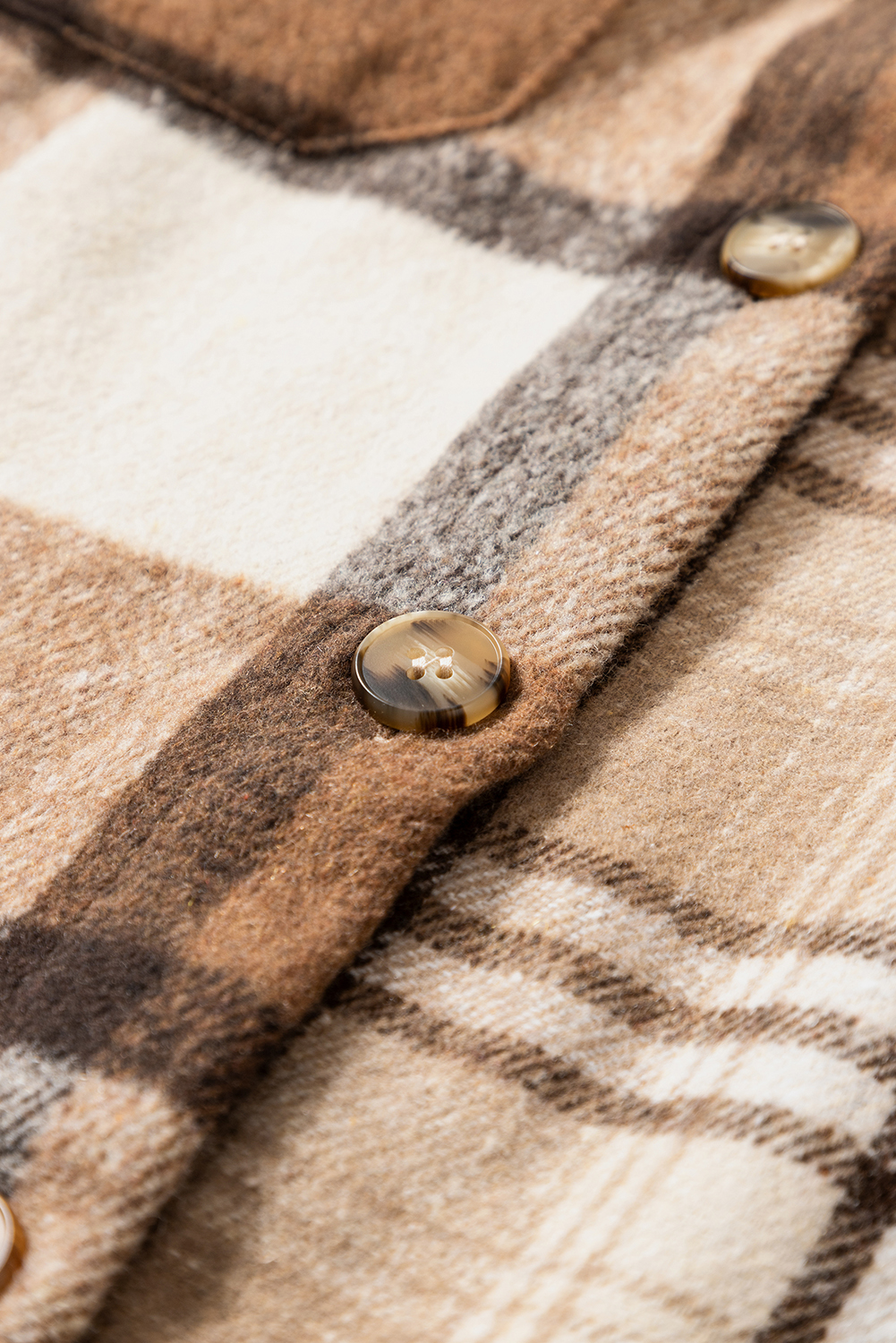 Light French Beige Flannel Plaid Double Flap Pocket Shacket - loveforevers