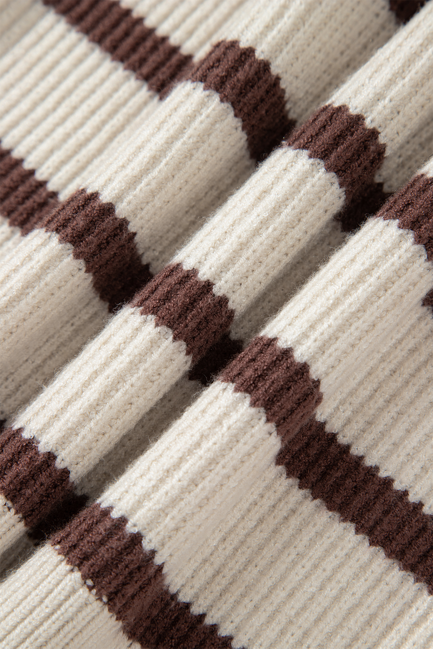 Brown Stripe Ribbed Henley Drop Shoulder Slouchy Sweater - loveforevers