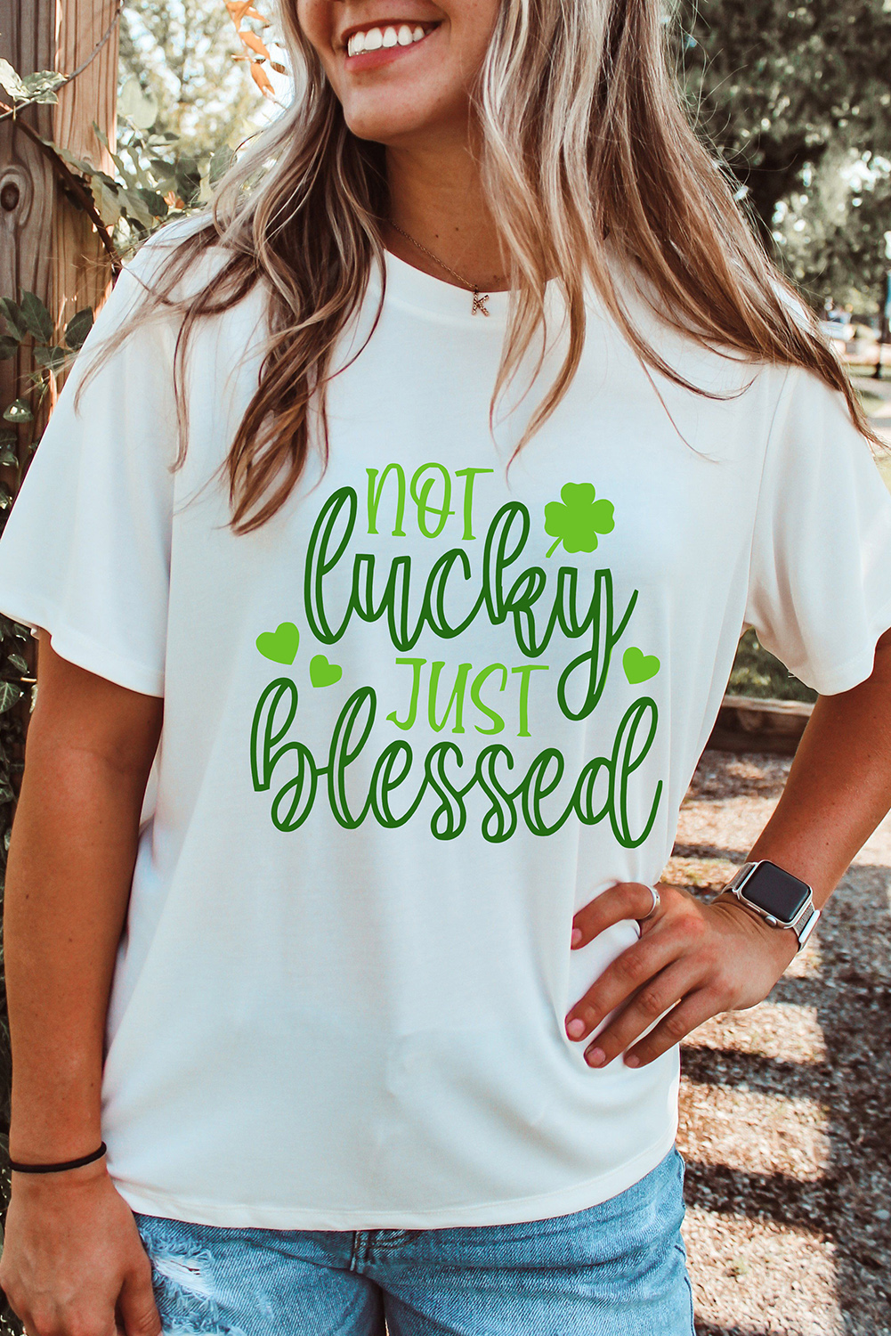 Black St. Patricks Lucky Clover Print O Neck T Shirt - loveforevers