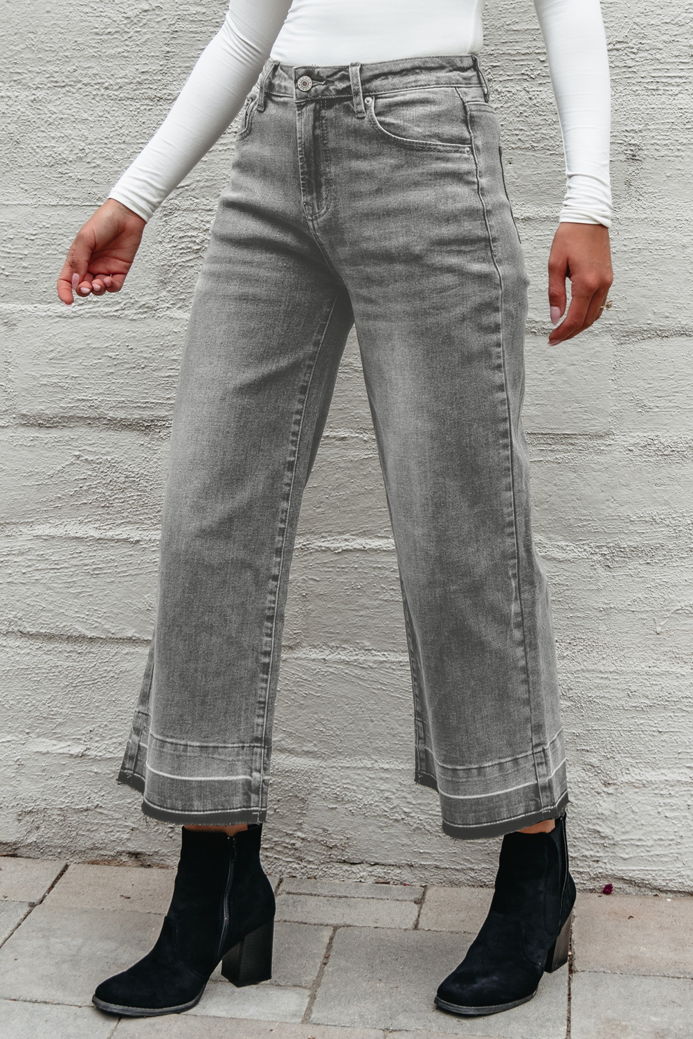 Gray Raw Hem Straight Leg Loose High Waist Jeans - loveforevers