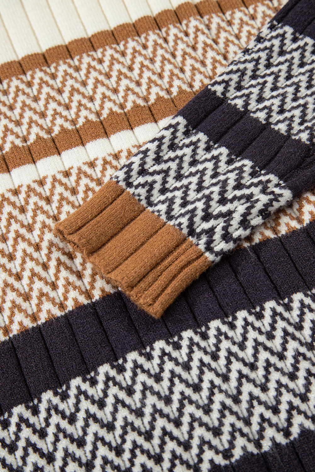 Brown Stripe Stylish Pattern Knitted Ribbed Trim Slim Sweater - loveforevers