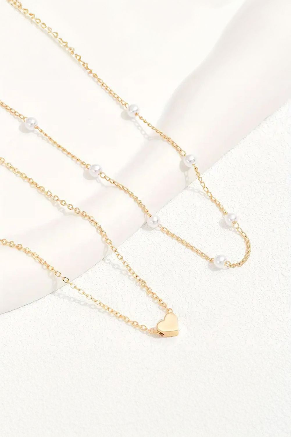 Gold Plated Heart and Pearl Detail 2pcs Layered Necklace - loveforevers