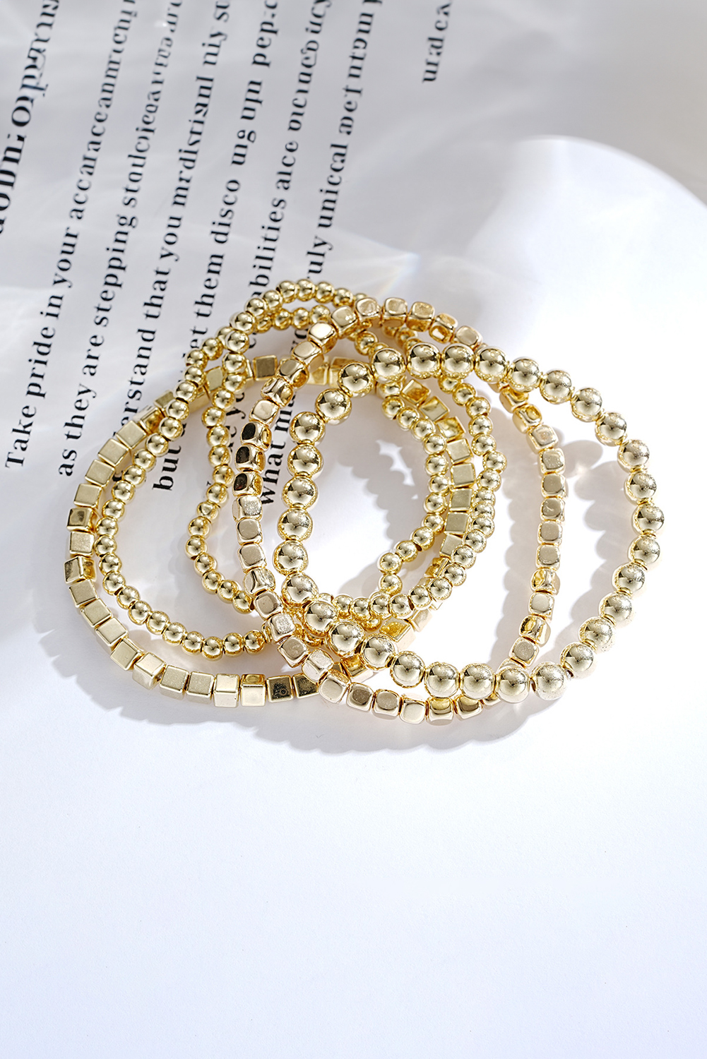 Gold Plated Cube Beaded 5 Pcs Bracelet Set - loveforevers
