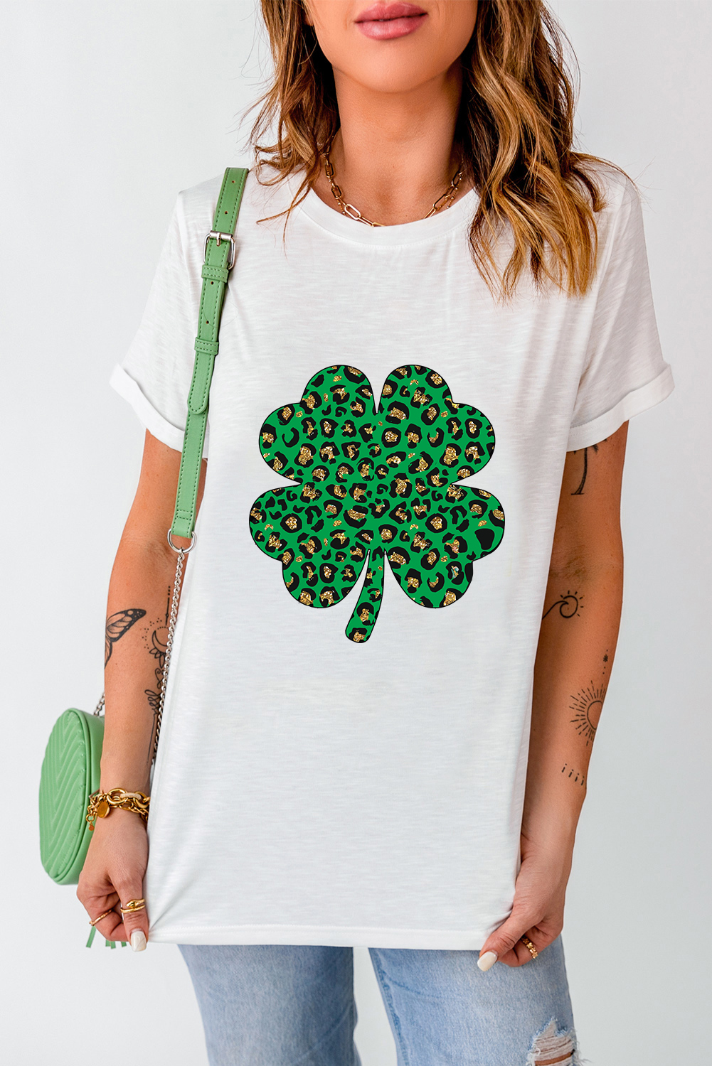 Black St. Patricks Lucky Clover Print O Neck T Shirt - loveforevers