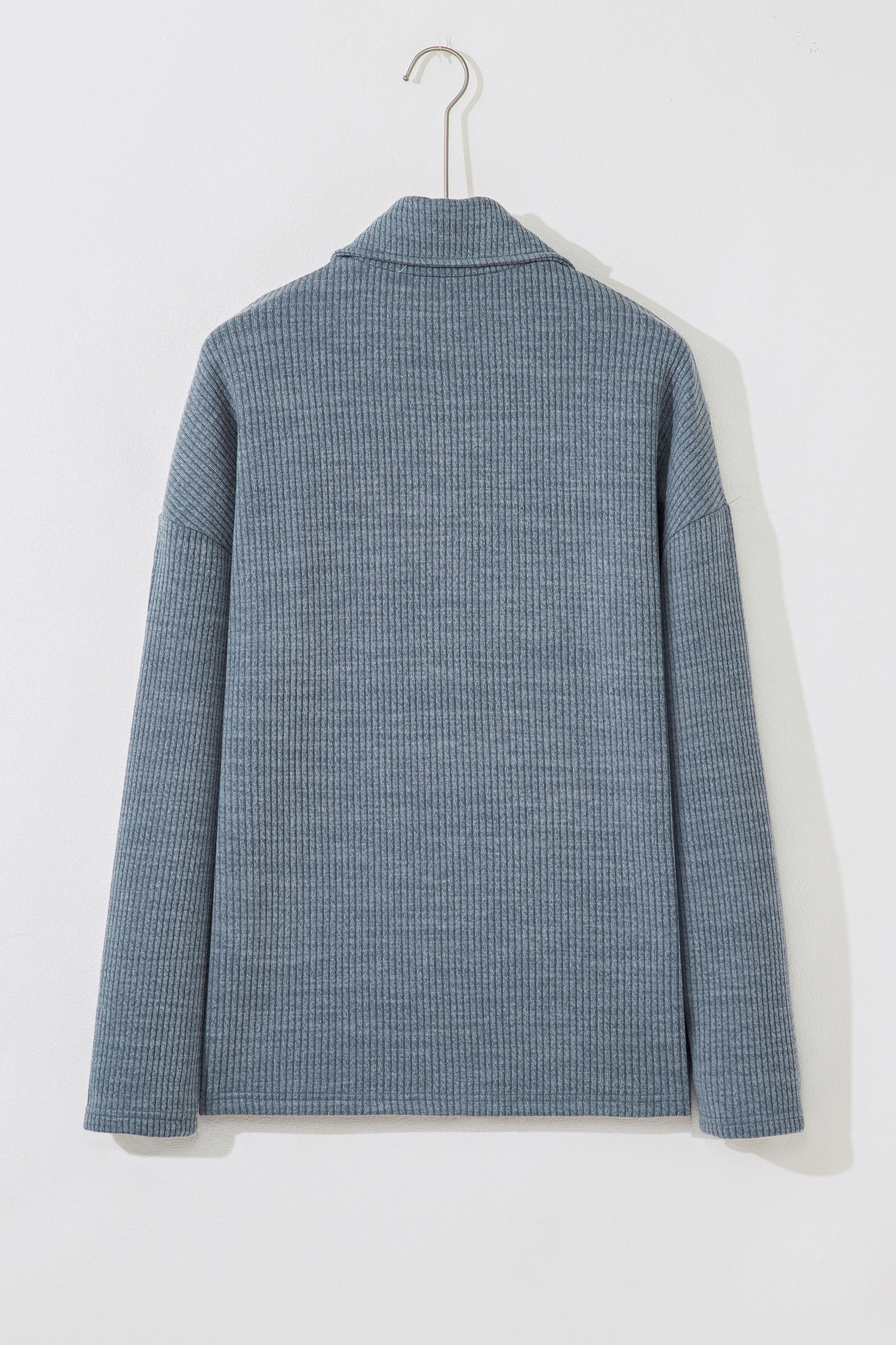 Medium Grey Ribbed Knit Buttons Front Flap Pocket Casual Shacket - loveforevers