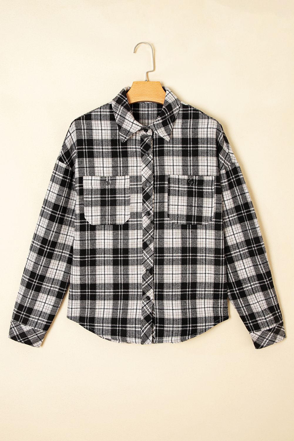 Black Plaid Print Chest Pockets Buttoned Shirt - loveforevers