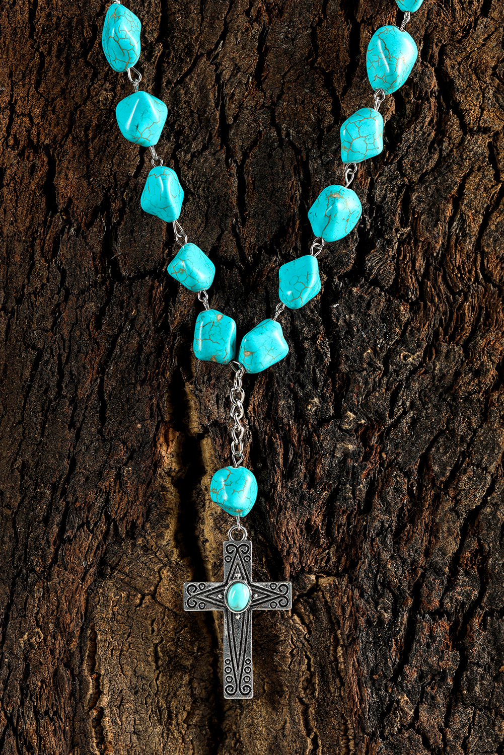 Peacock Blue Turquoise Cross Pendant Necklace - loveforevers