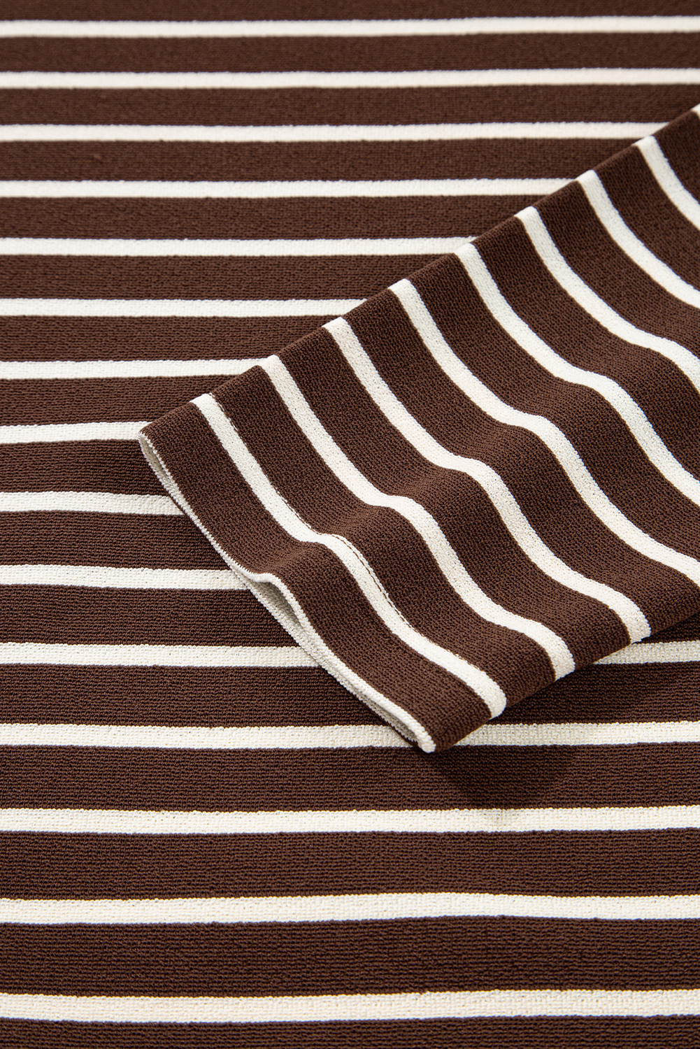 Brown Stripe Ribbed Cropped Crew Neck Long Sleeve T Shirt - loveforevers