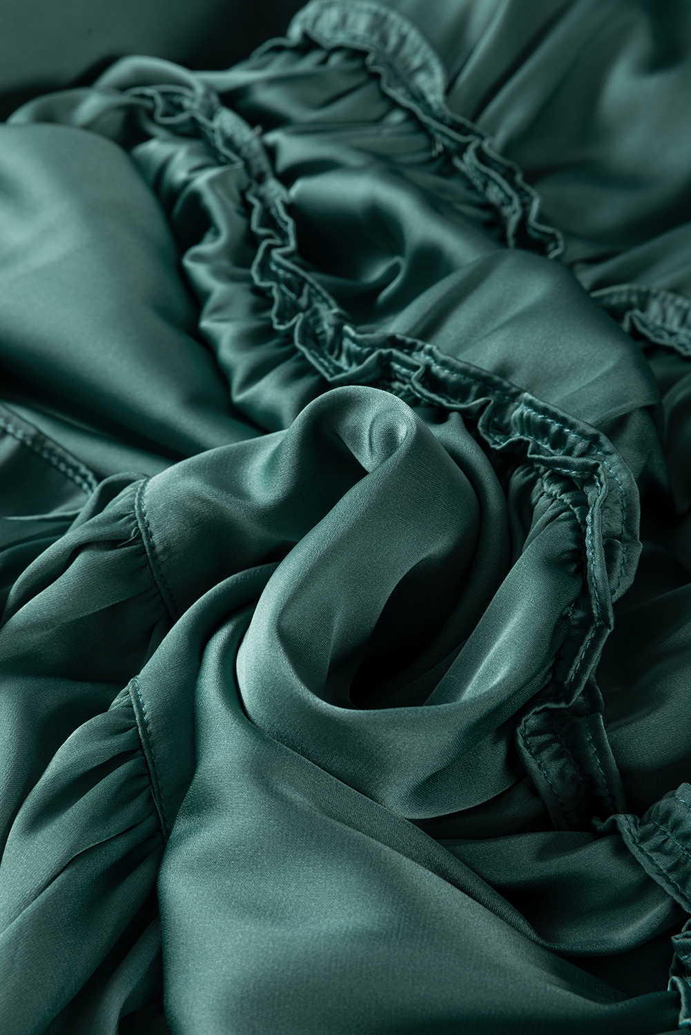 Mist Green Tiered Ruffled Puff Sleeve Loose Fit Mini Dress - loveforevers