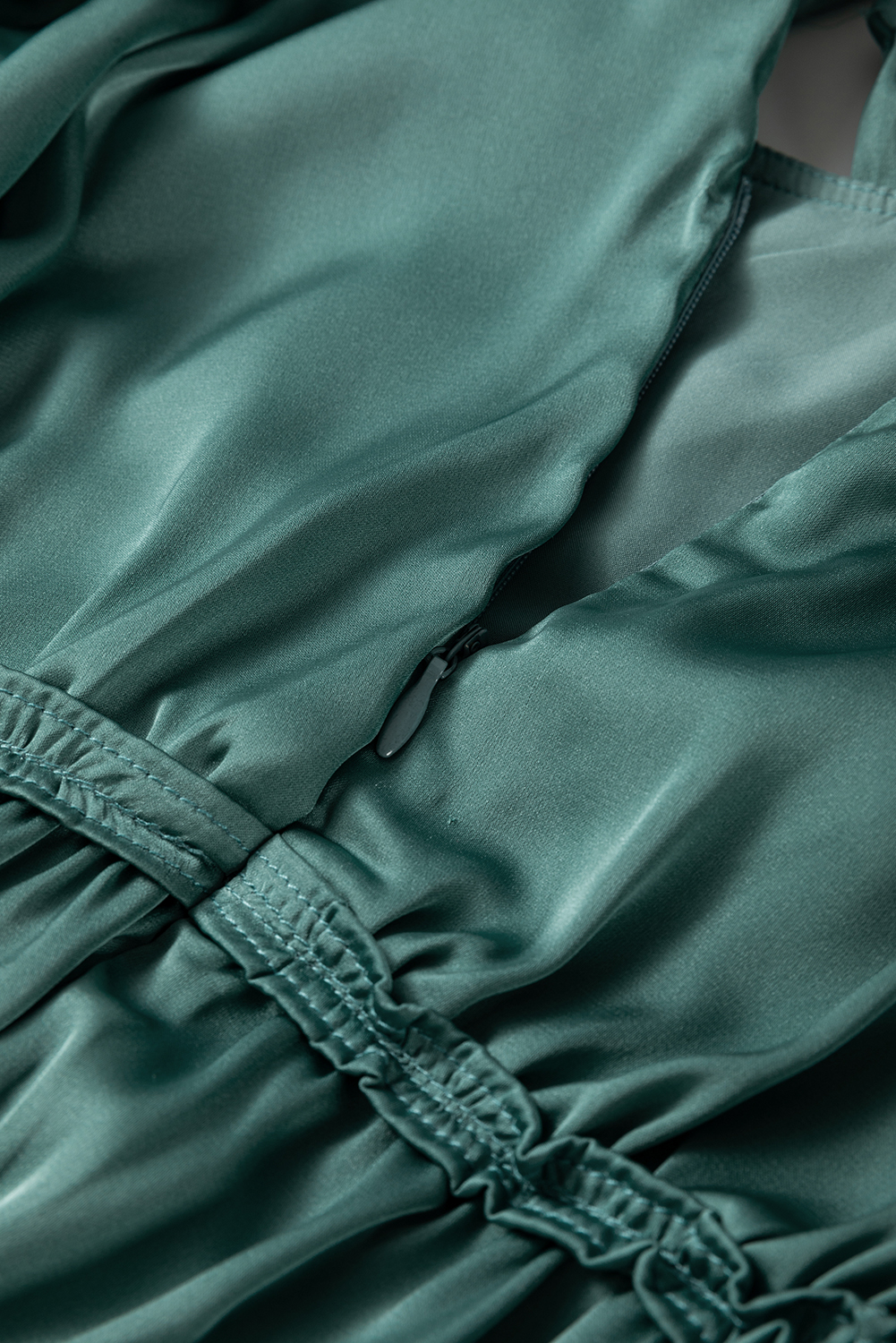 Mist Green Tiered Ruffled Puff Sleeve Loose Fit Mini Dress - loveforevers