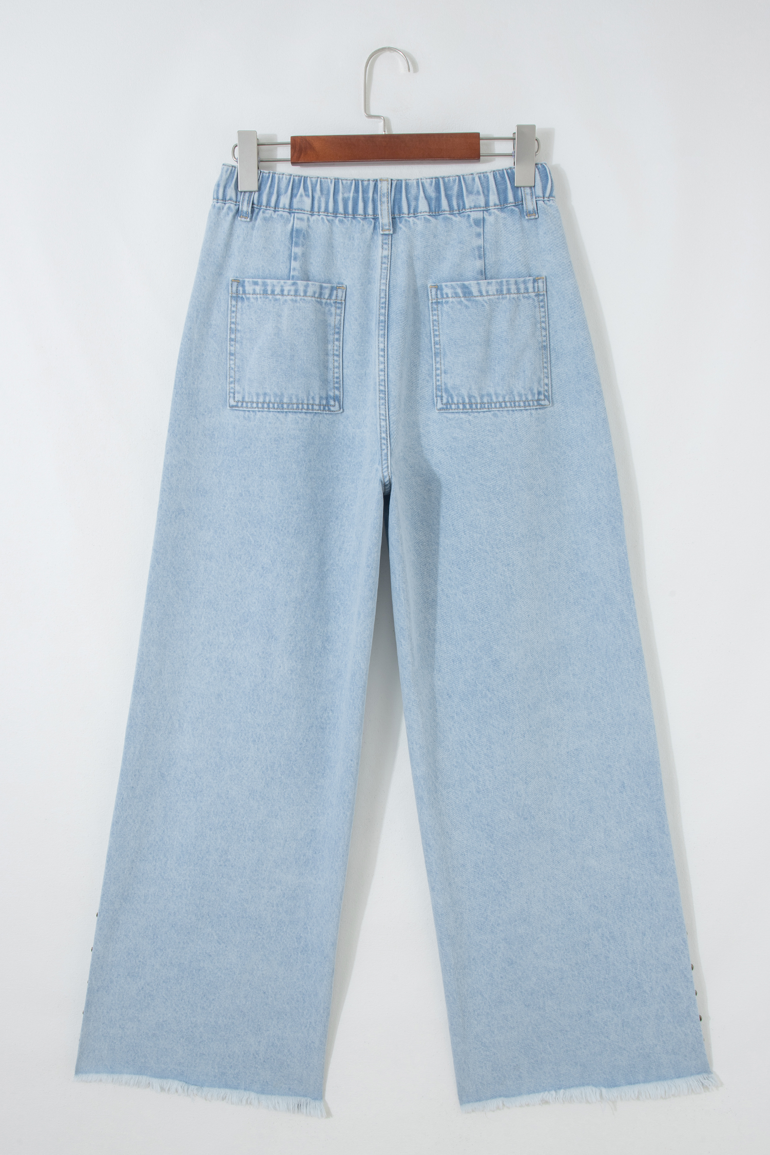 Beau Blue Studded Side Slit Leg Frayed Pocketed Wide Leg Jeans - loveforevers