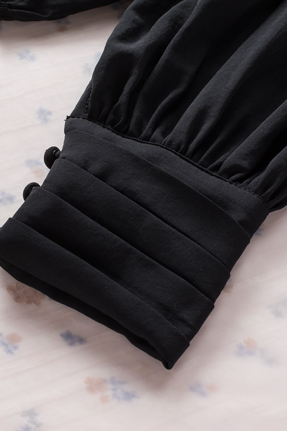 Black Padded Shoulder Buttoned Cuffs Pleated Loose Blouse - loveforevers