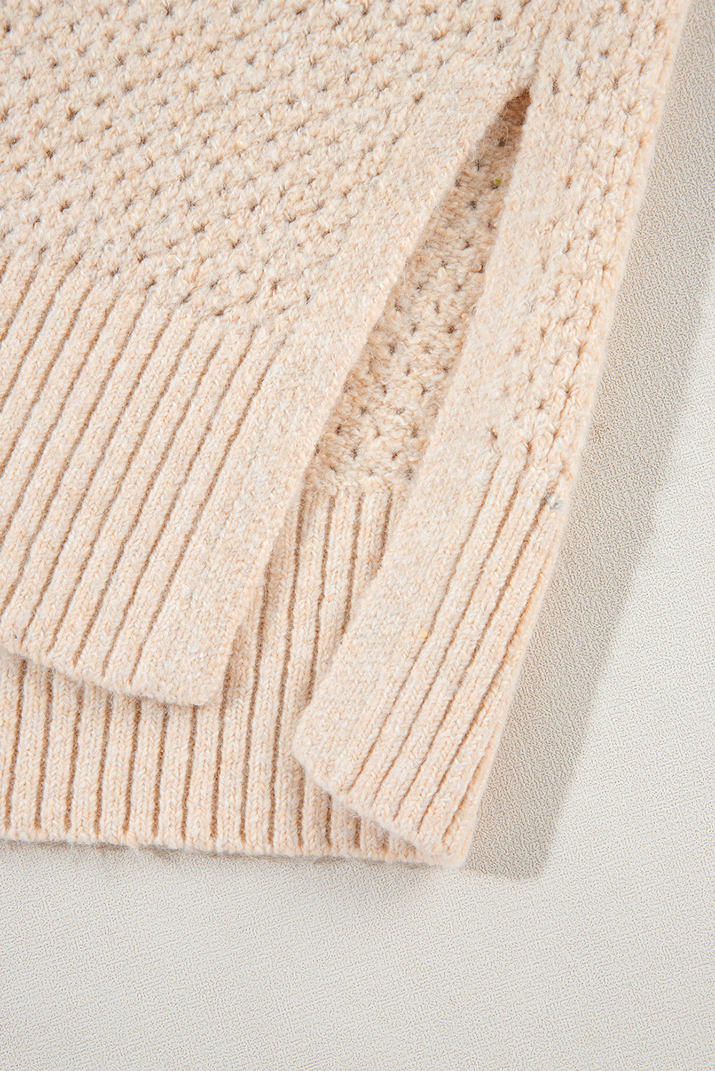 Parchment Loose Eyelet V Neck Drop Shoulder Sweater - loveforevers