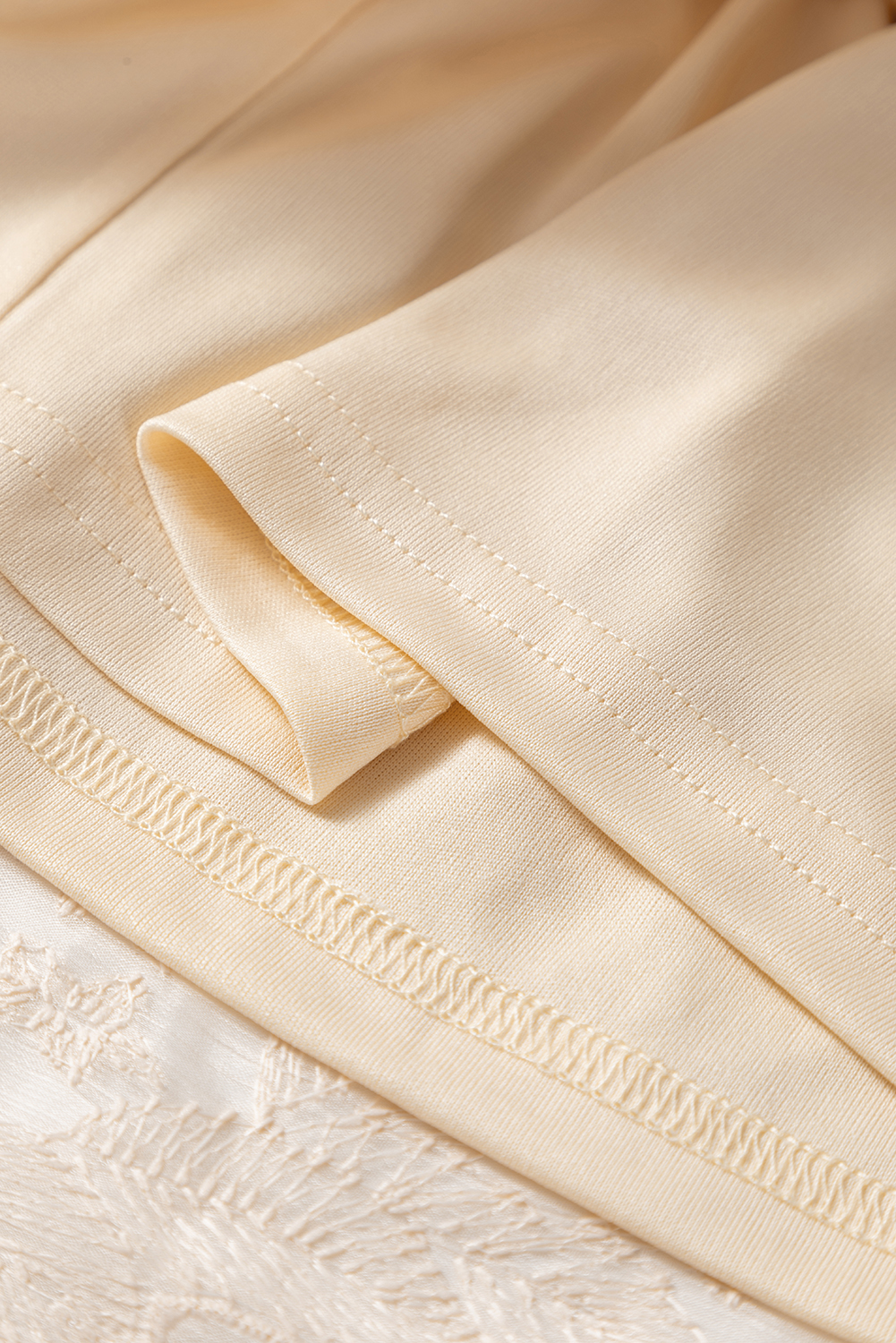 Oatmeal Embroidered Mesh Overlay Flowy Long Skirt - loveforevers
